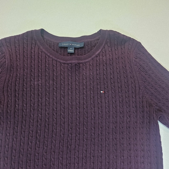 Tommy Hilfiger Short Sleeve Sweater Womens Medium Purple Cable Knit 90s Designer - Picture 4 of 6